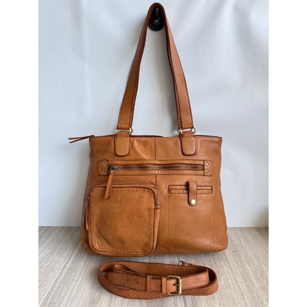 Marta Ponti East West Tote Bag Leather Boho Cognac Shoulder Crossbody Purse